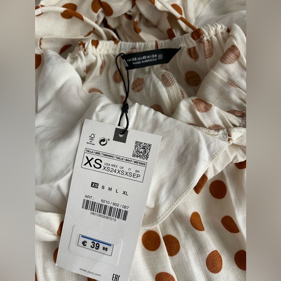 New Zara Polka Dot Mini Dress With Ties In Brown/Cream Size XS - Picture 7 of 12